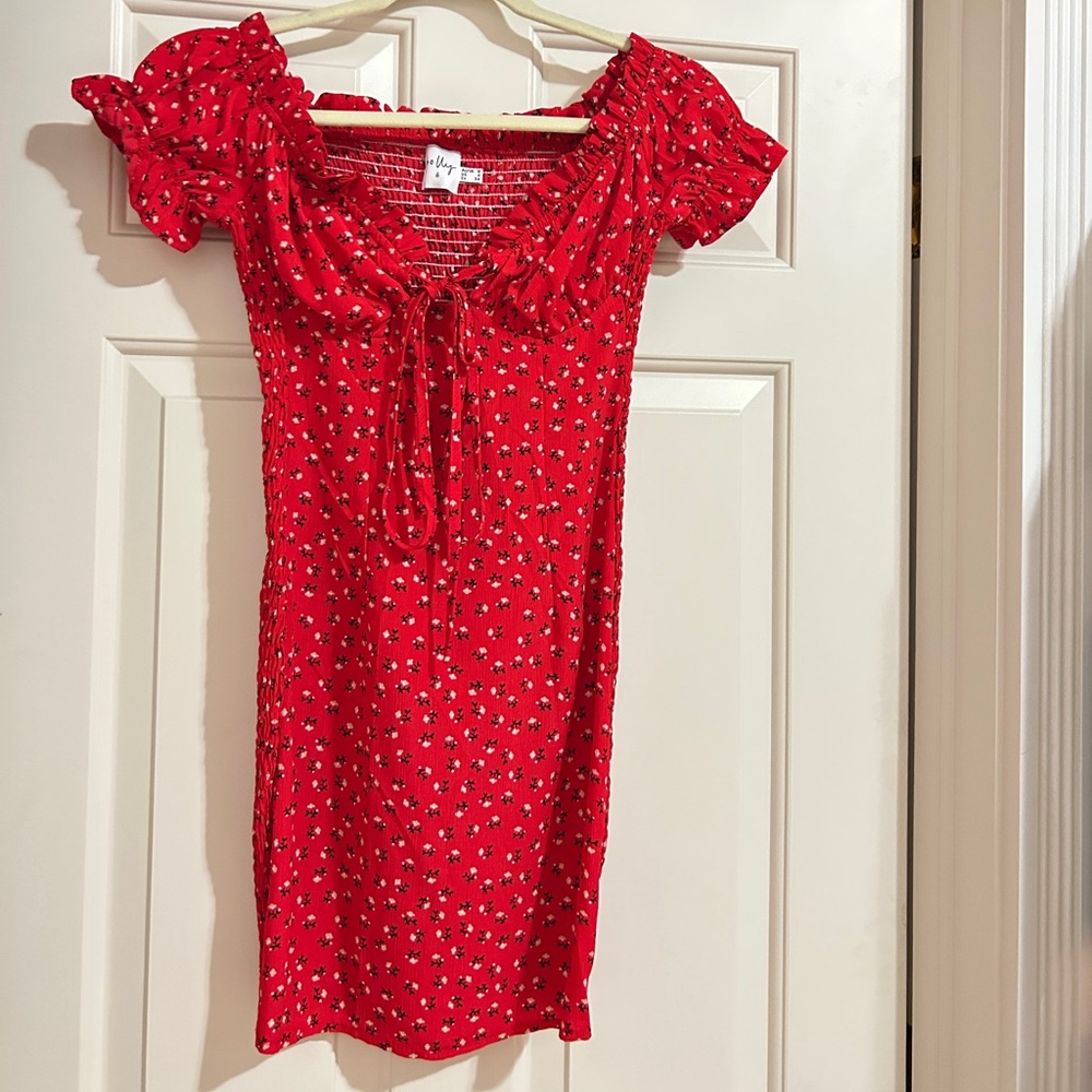 Oh Polly Red Floral Dress with Puff Sleeves